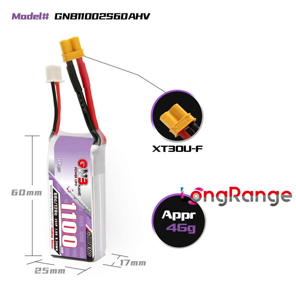 GNB 1100 мАч 2S 3S 4S 6S 60C/1 – обзор и цена Drone Battery Connector